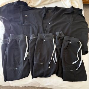 Figs Black Scrub Tops and Jogger Pants (3 sets!)